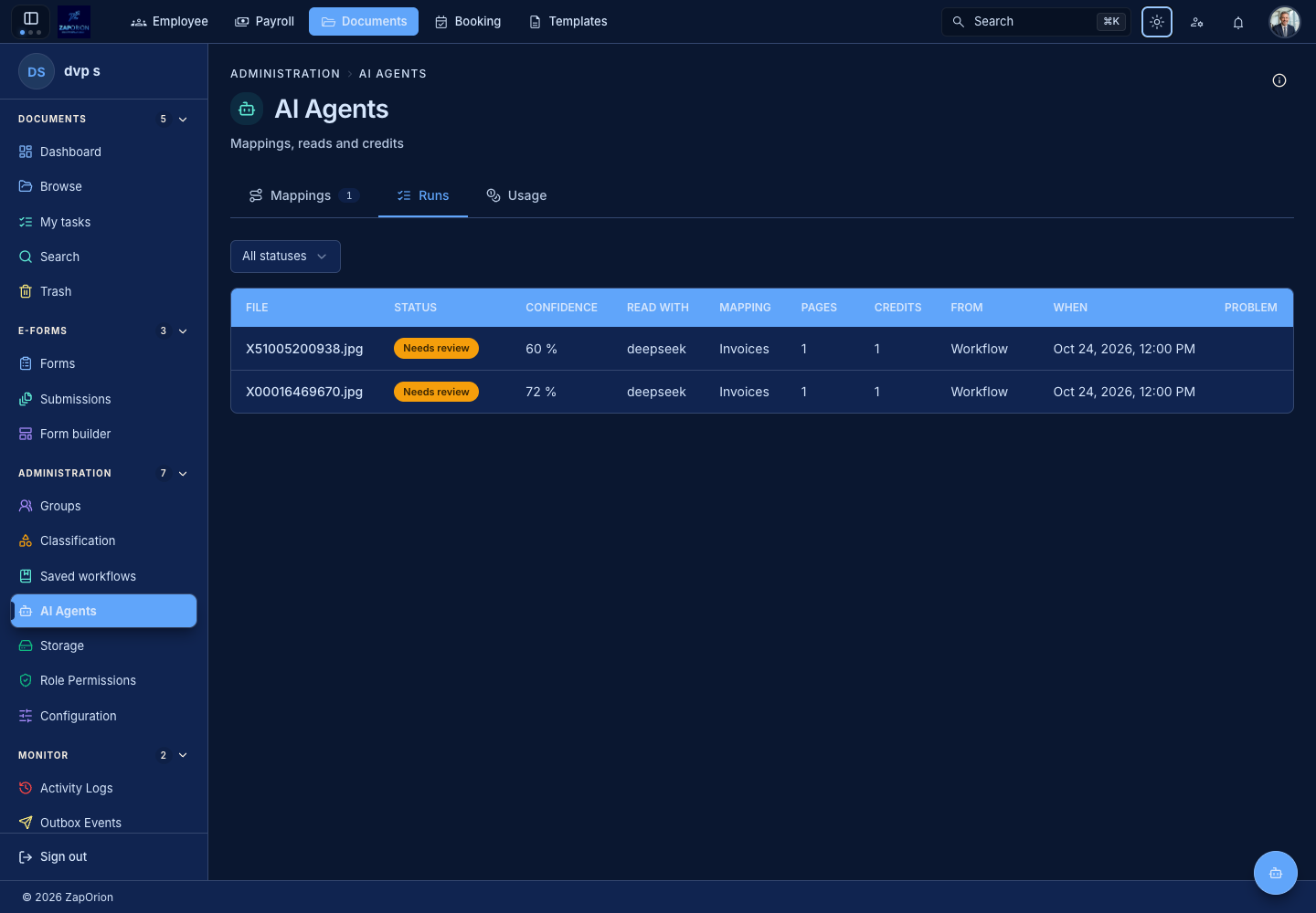 AI agent runs in the refreshed demo dataset