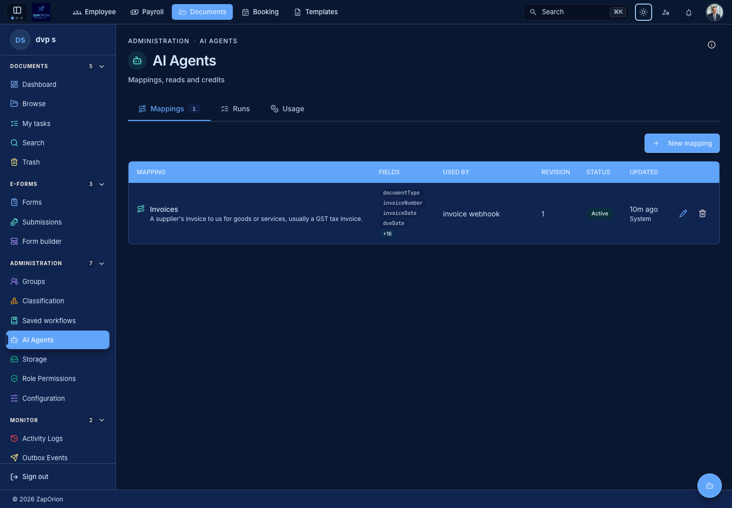 AI agent mapping list