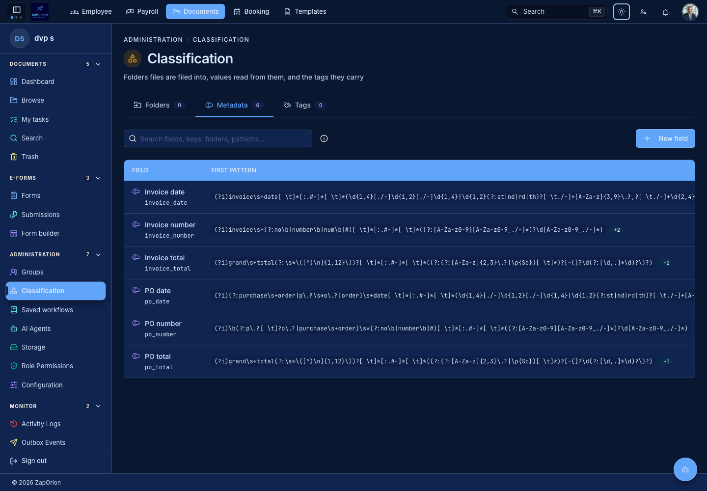 Classification Metadata tab