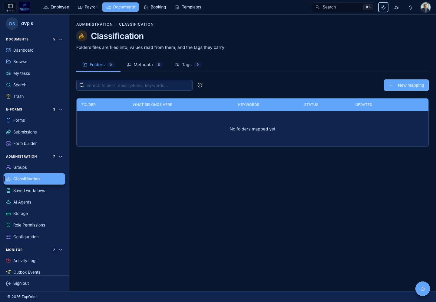 Classification folder mappings