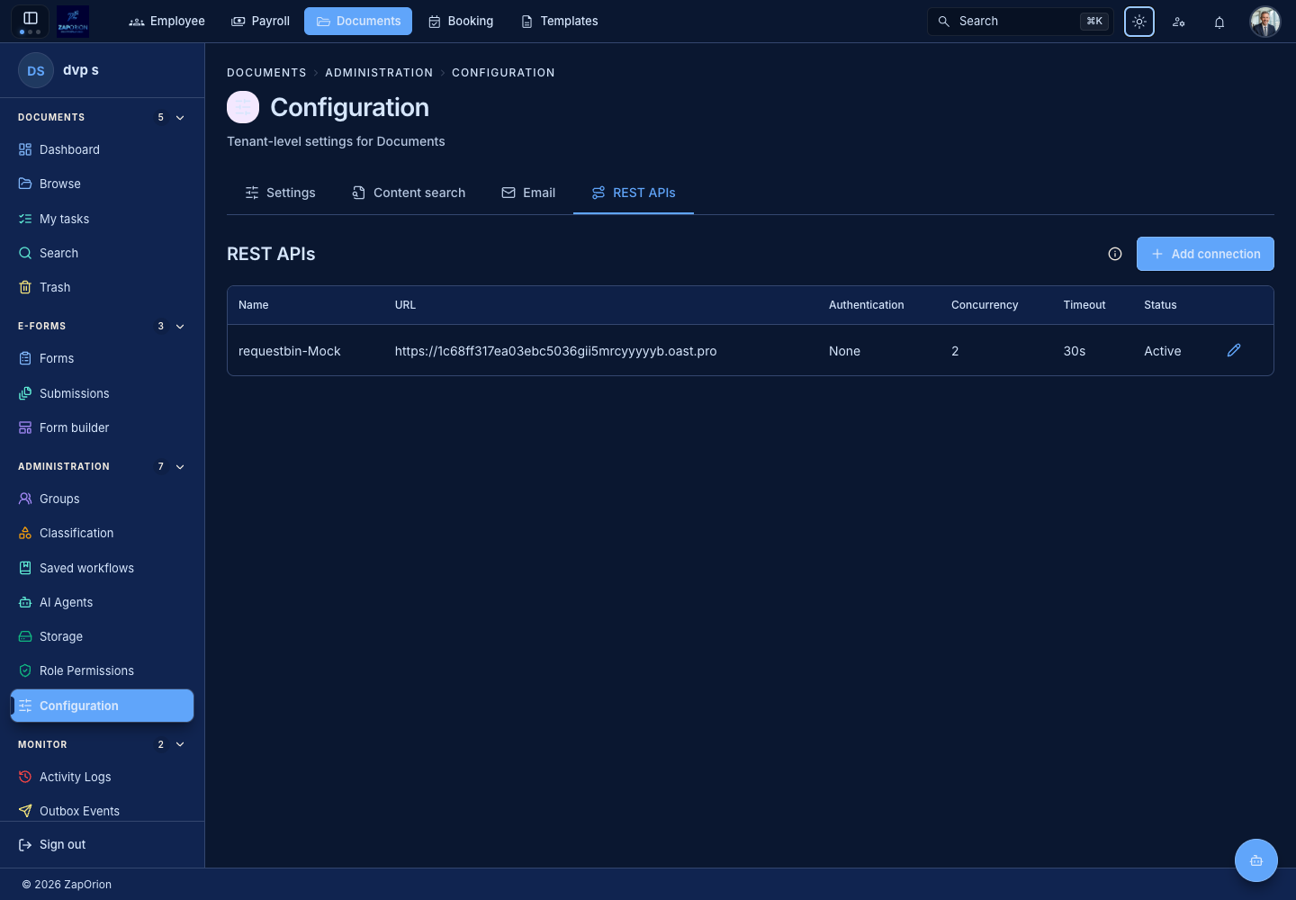 Configured REST API connections
