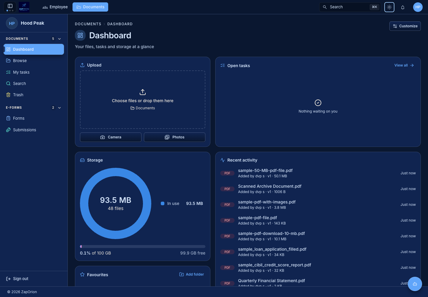 Documents dashboard as an ordinary user