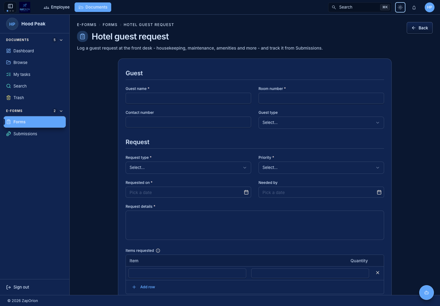 A published form ready for completion