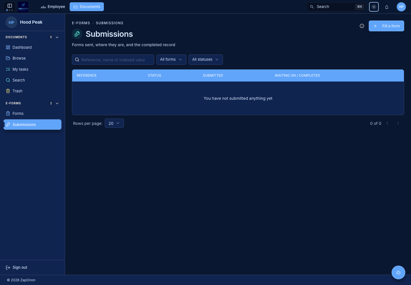 The current user's form submissions