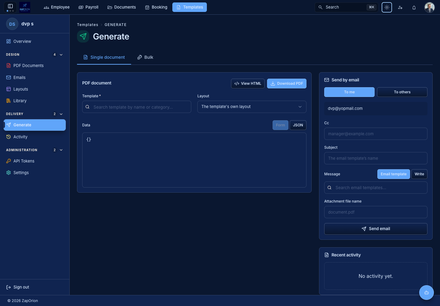 Single-document generation and email controls