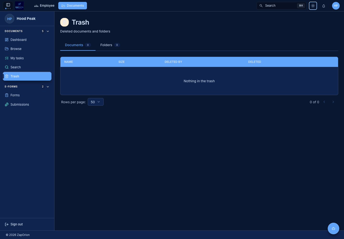 Documents Trash tab