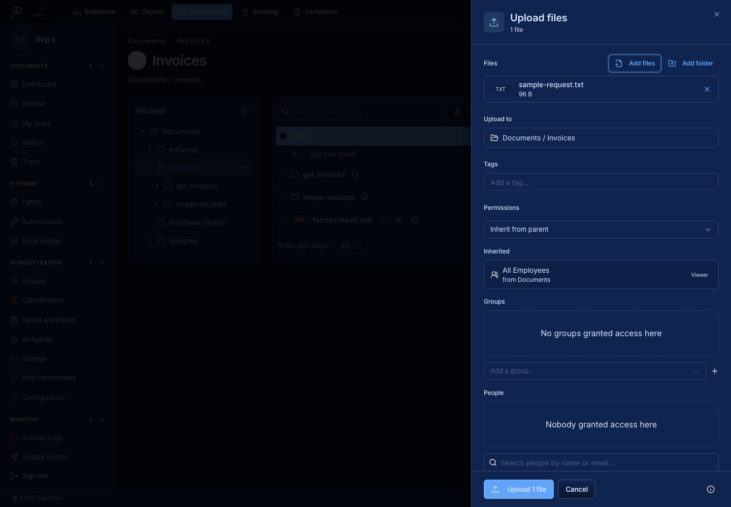 Upload review with a selected sample file