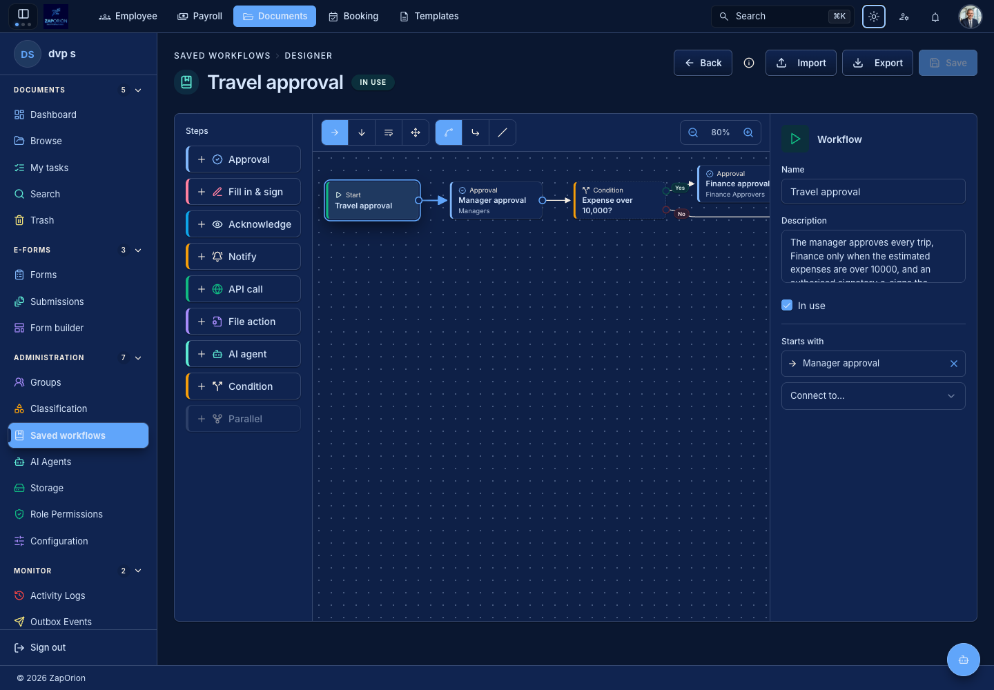 Saved workflow visual designer