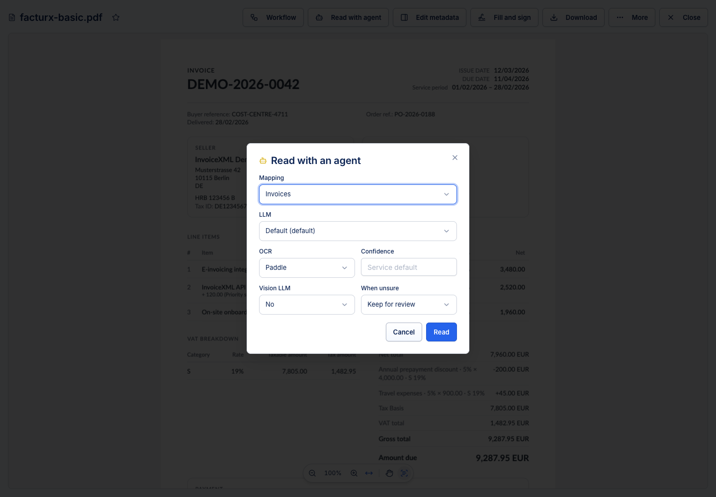 Manual agent read setup with mapping and OCR options
