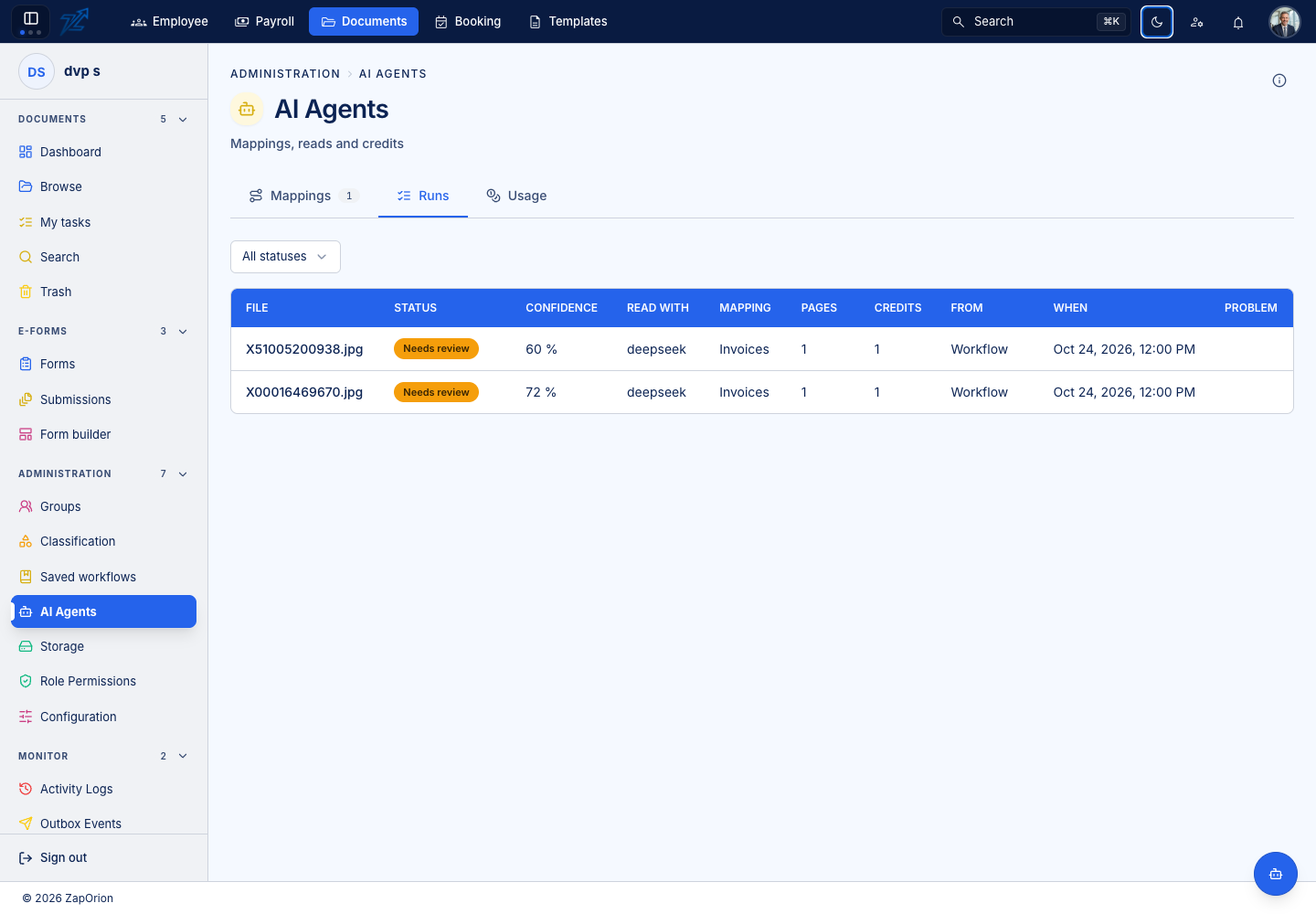 AI agent runs in the refreshed demo dataset