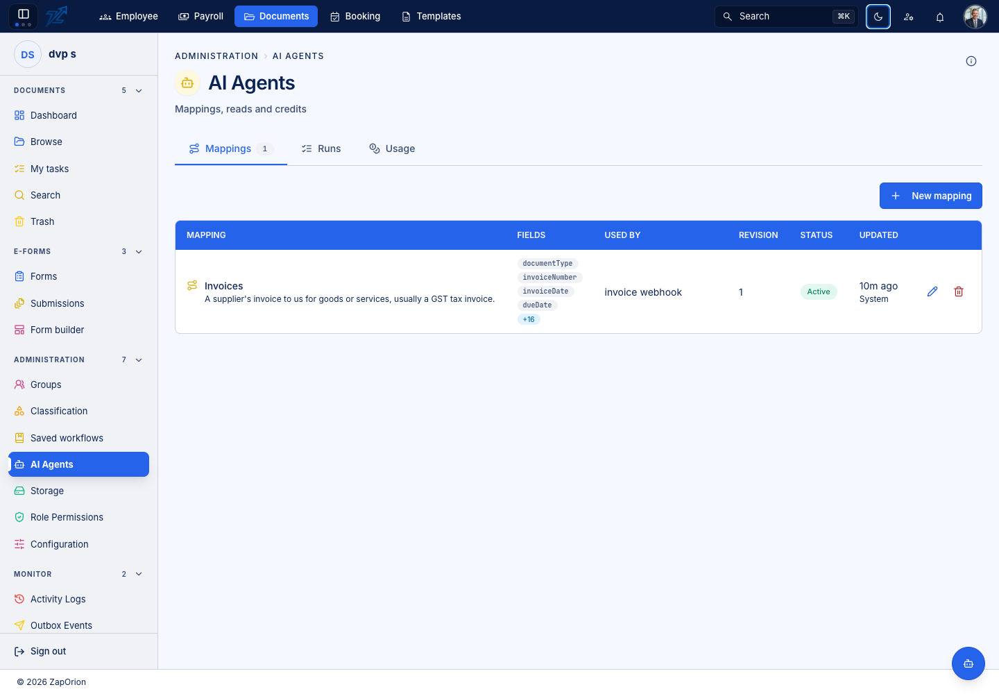 AI agent mapping list
