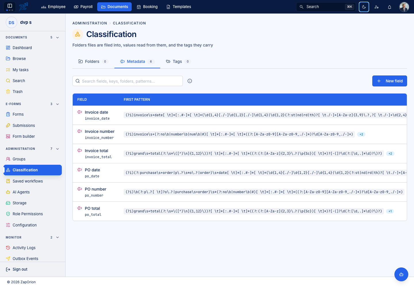 Classification Metadata tab