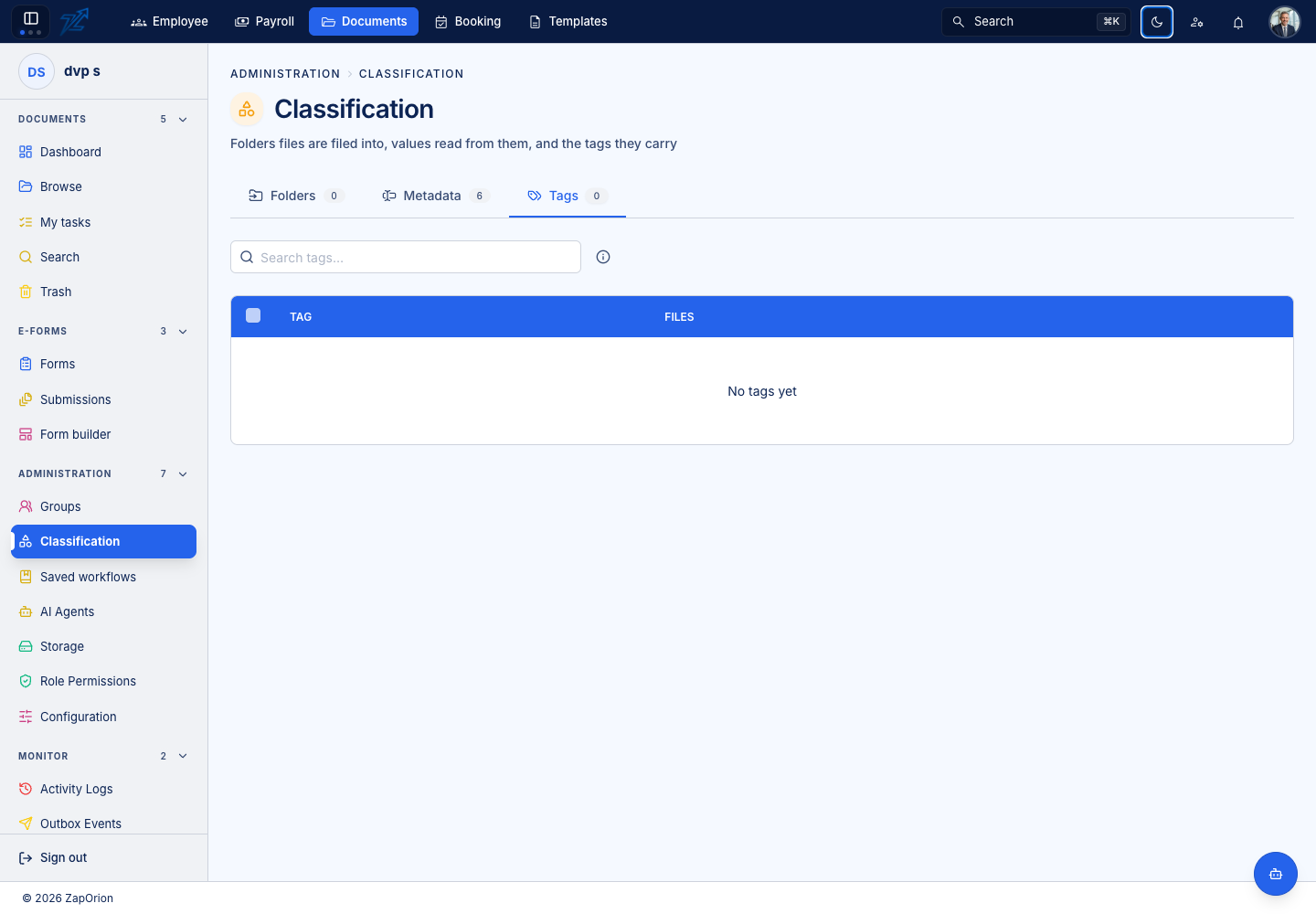 Classification Tags tab