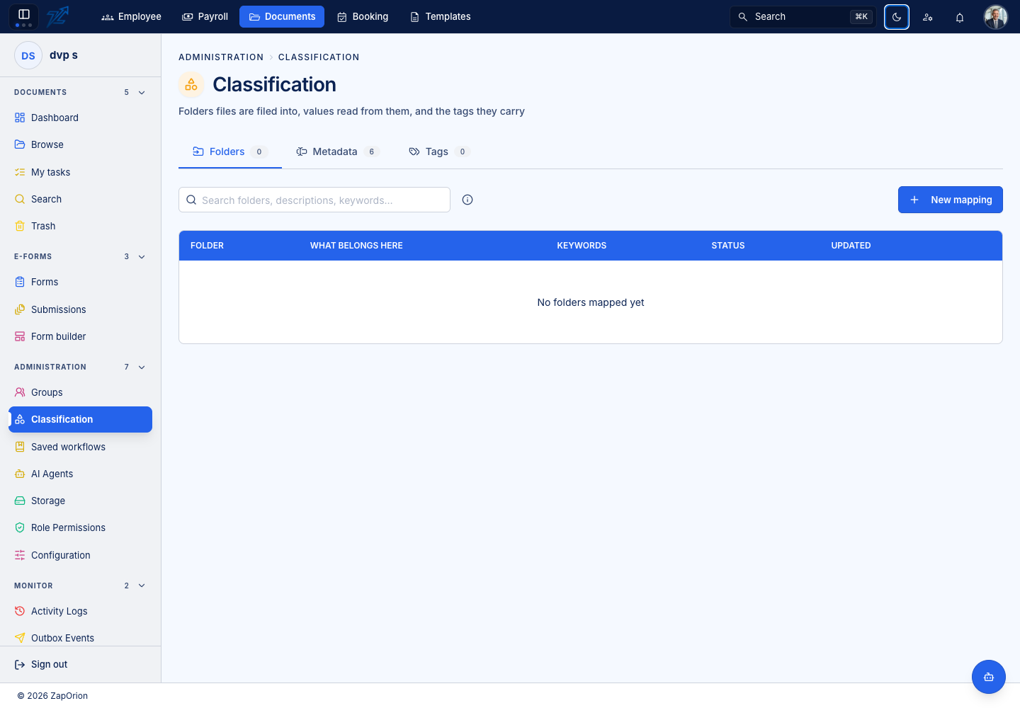 Classification folder mappings