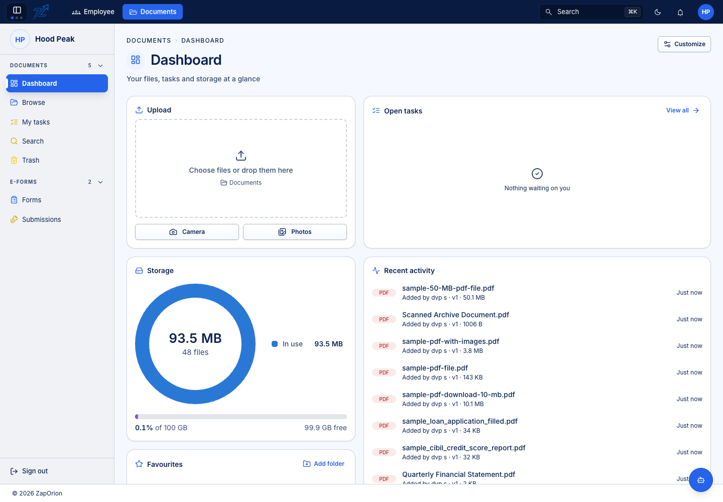 Documents dashboard as an ordinary user