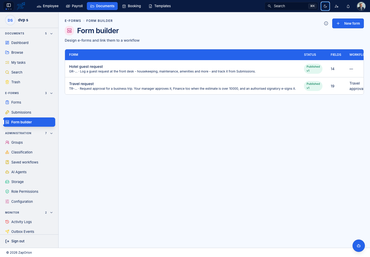 Form definitions with their publication states