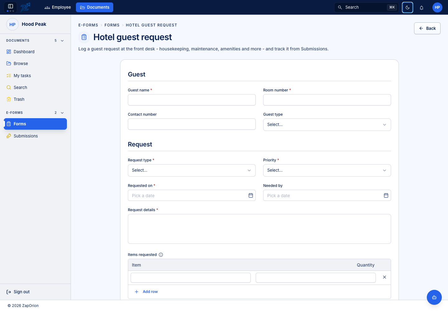 A published form ready for completion