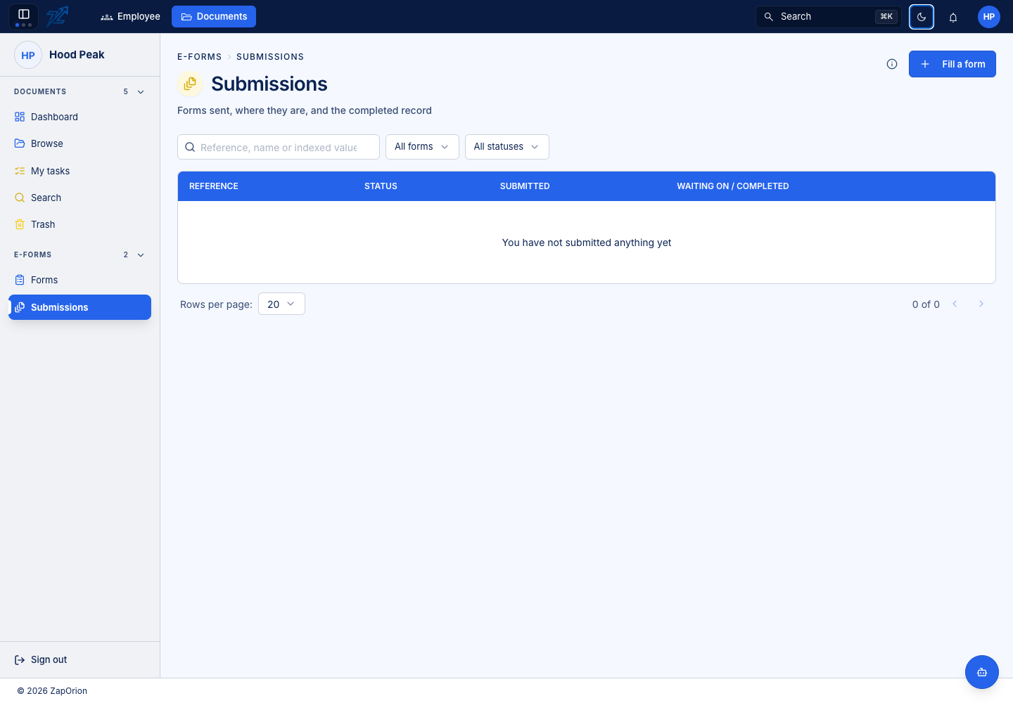 The current user's form submissions