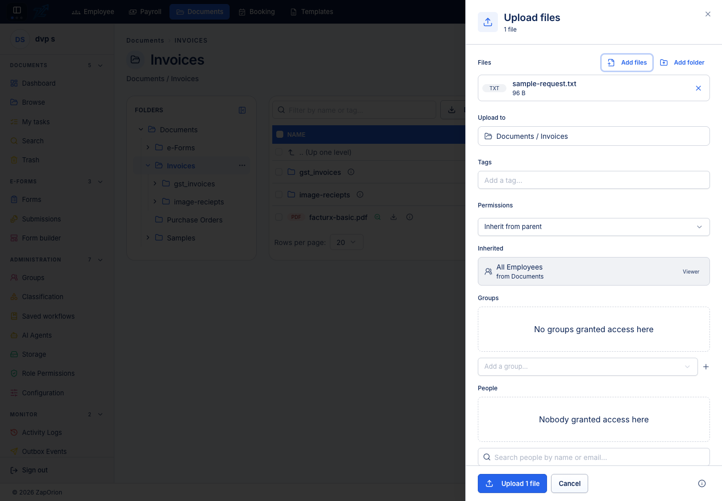 Upload review with a selected sample file