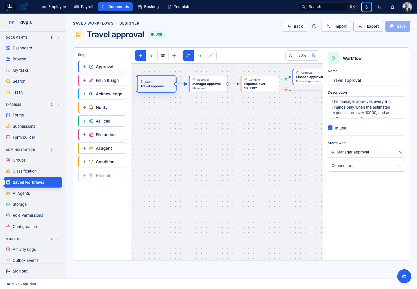 Saved workflow visual designer